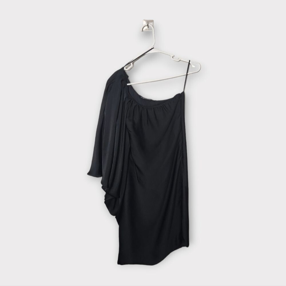 Zara Satin Effects One Shoulder Cape Sleeve Mini Dress XS
